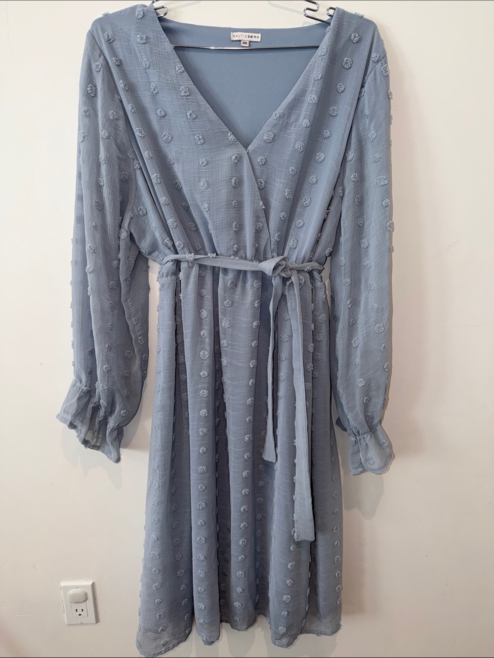 Baltic Born Katya Swiss Dot Midi Dress Dusty Blue Women’s Size 3XL